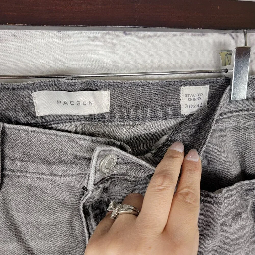 PacSun Men's 30x32 Comfort Stretch Gray Stacked Skinny Jeans Casual‎ Streetwear